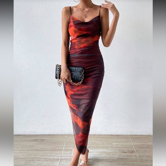 SHEIN Dresses & Skirts - Fiery sunset mesh dress 🔥 - never worn